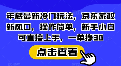 年底最新冷门玩法，京东家政新风口，操作简单，新手小白可直接上手，一单挣30【揭秘】-知识创作
