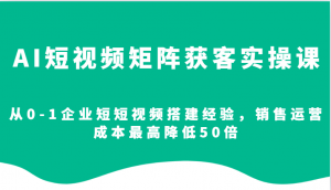 AI短视频矩阵获客实操课，从0-1企业短短视频搭建经验，销售运营成本最高降低50倍-知识创作