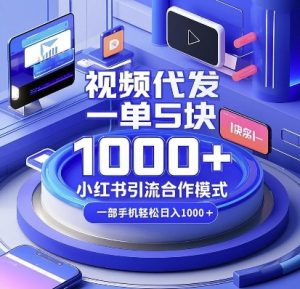 视频代发，一单5块，小红书引流合作模式，一部手机轻松日入多张【揭秘】-知识创作