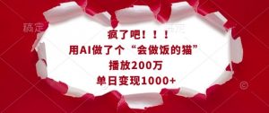疯了吧！用AI做了个“会做饭的猫”，播放200万，单日变现1k-知识创作