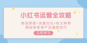 小红书运营全攻略，精准获客+流量优化+软文种草，揭秘高客单产品投放技巧-知识创作