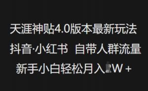 天涯神贴4.0版本最新玩法，抖音·小红书自带人群流量，新手小白轻松月入过W-知识创作