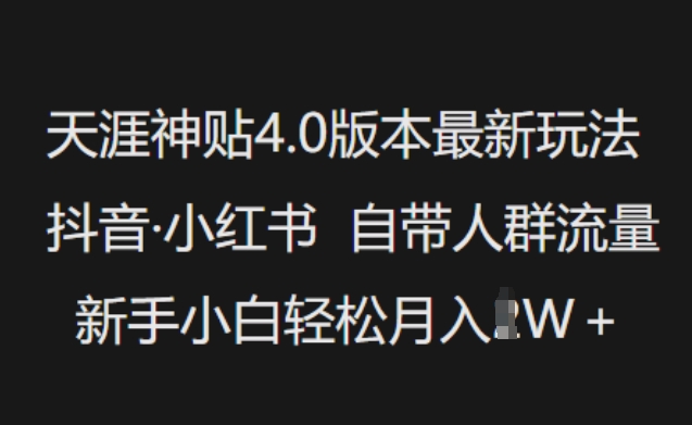 天涯神贴4.0版本最新玩法，抖音·小红书自带人群流量，新手小白轻松月入过W-知识创作