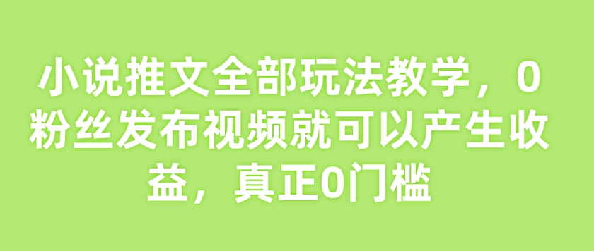 小说推文全部玩法教学，0粉丝发布视频就可以产生收益，真正0门槛-知识创作