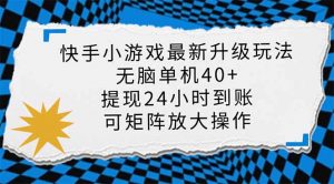 快手小游戏最新版升级玩法，新风口，无脑单机日入40+，可批量放大，小...-知识创作