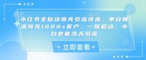 小红书全自动曝光引流技术，单日精准曝光1000+客户，一键启动，小白也能当天引流【揭秘】-知识创作