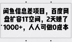 闲鱼信息差项目，百度网盘扩容1T空间，2天收益1k+，人人可做0成本-知识创作