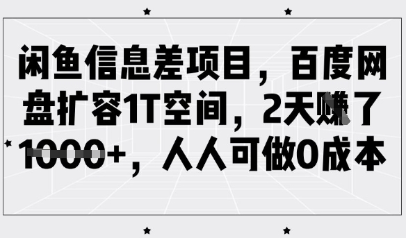 闲鱼信息差项目，百度网盘扩容1T空间，2天收益1k+，人人可做0成本-知识创作
