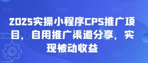 2025实操小程序CPS推广项目，自用推广渠道分享，实现被动收益-知识创作