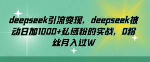 deepseek引流变现，deepseek被动日加1000+私域粉的实战，0粉丝月入过W-知识创作