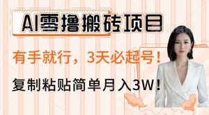 AI零撸搬砖项目玩法，有手就行，3天必起号，复制粘贴简单月入3W！-知识创作