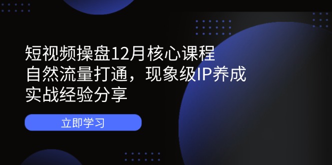 短视频操盘12月核心课程：自然流量打通，现象级IP养成，实战经验分享-知识创作