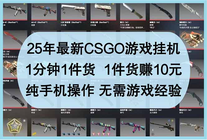25年最新CSGO游戏挂机，1分钟1件货，1件货赚10元 纯手机操作 无需游戏经验-知识创作