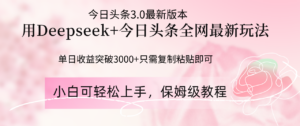 Deepseek结合今日头条全网最新玩法，单日收益突破3000+，只需要简单的...-知识创作