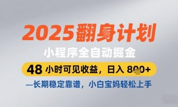2025小程序全自动掘金，48 小时可见收益，日入8张，长期稳定靠谱，小白宝妈轻松上手【揭秘】-知识创作