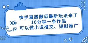快手直接搬运最新玩法来了，10分钟一条作品，可以做小说推文、短剧推广...-知识创作
