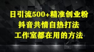 日引流500+精准创业粉，抖音共情自热打法，工作室都在用的方法-知识创作