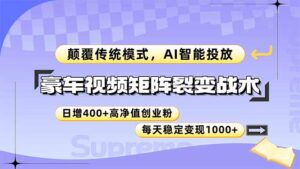 豪车视频矩阵裂变战术，颠覆传统模式，AI智能投放，日增400+高净值创业...-知识创作