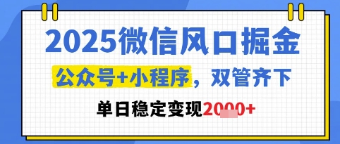 2025微信风口掘金，公众号+小程序双管齐下，单日稳定变现1k+【揭秘】-知识创作