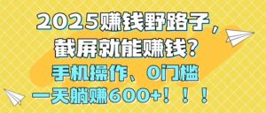 2025赚钱野路子，截屏就能赚钱？手机操作0门槛，一天躺赚600+！！！-知识创作