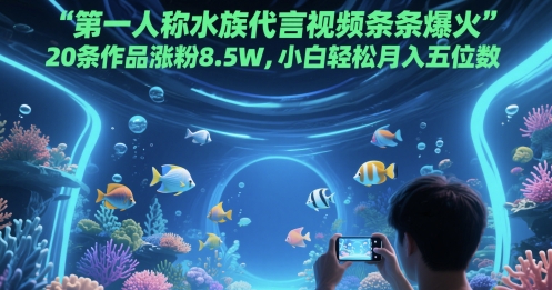 第一人称水族代言视频条条爆火，20条作品涨粉8.5W，小白轻松月入五位数-知识创作