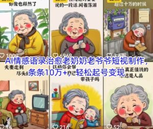 AI情感语录治愈老奶奶老爷爷短视制作，条条10万+，轻松起号变现-知识创作