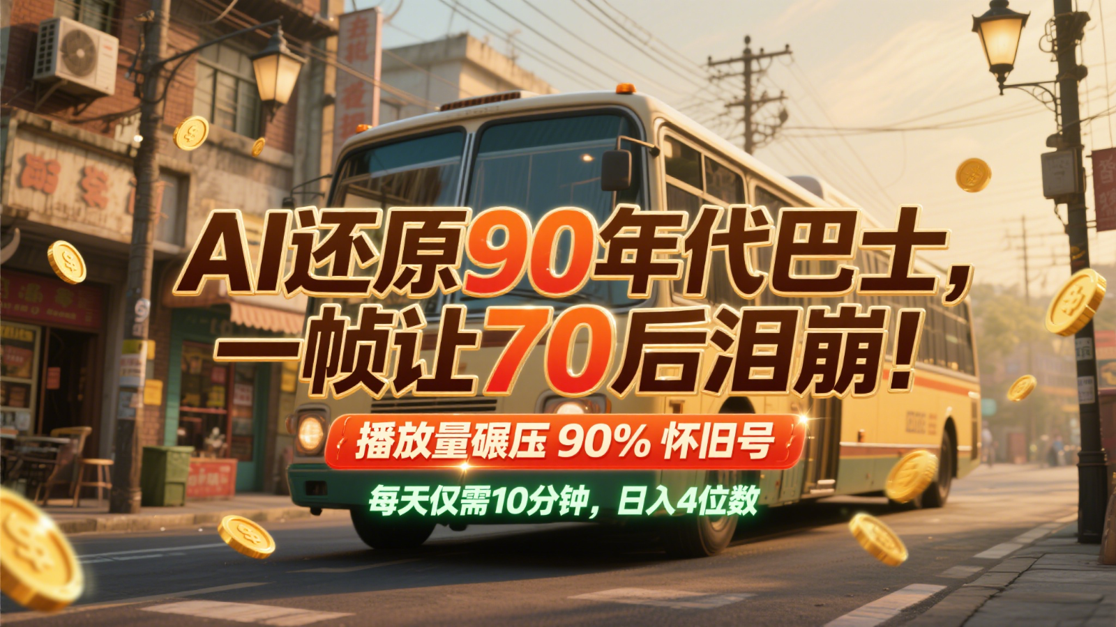 AI还原90年代巴士，一帧让70后泪崩！播放量碾压90%怀旧号，每天10分钟，日入4位数-知识创作