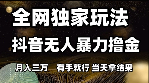 全网独家玩法抖音无人暴力撸金，月入3W，有手就行，当天拿结果【揭秘】-知识创作