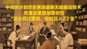 中视频计划历史赛道最新无脑搬运技术，双重去重增加原创性，百分百过原创，轻松日入2张-知识创作