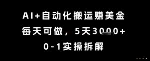 AI+自动化搬运挣美金，每天可做，5天3k+，0-1实操拆解【揭秘】-知识创作