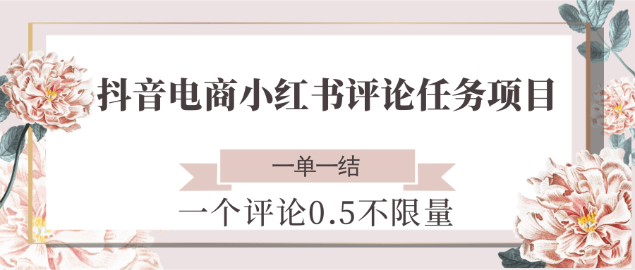 抖音电商小红书评论任务项目，一个评论0.5，一单一结 不限量-知识创作