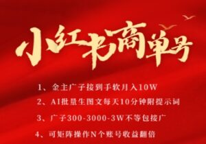 小红书商单号，AI轻松制作PLOG图文，商单接到手软3张-3k一条，每天轻松十分钟，矩阵n个账号，月入几个W-知识创作