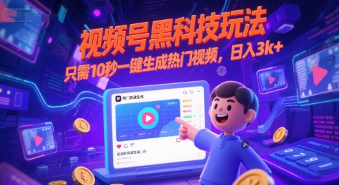 视频号黑科技玩法，只需10秒一键生成热门视频，日入3k+【揭秘】-知识创作