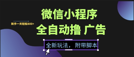 微信小程序全自动撸广告项目，彻底解决没流量的问题，新手一天8张+【揭秘】-知识创作