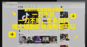 最新抖音搜索搬运教程，一刀不剪，条条过抖，推文短剧影视涨粉都可以-知识创作