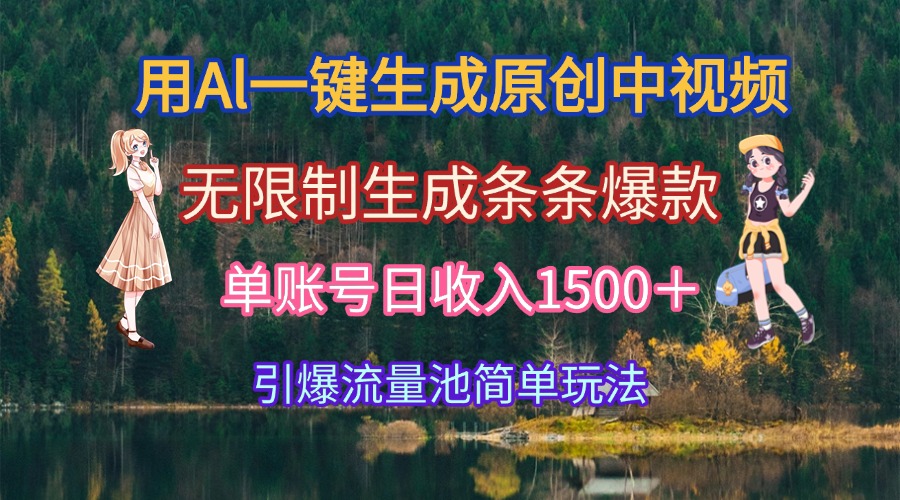 用Al一键生成原创中视频，无限制生成条条爆款，单账号日收入1500＋引爆…-知识创作