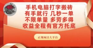 手机电脑打字搬砖，副业可发展主业来做蓝海项目，有手就行，几秒一单，不限单量，多劳多得【揭秘】-知识创作