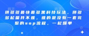 拼多多最快最多黑科技玩法，拼多多起量并不难，难的是没有一套完整的sop流程，一起爆单(更新6月)-知识创作
