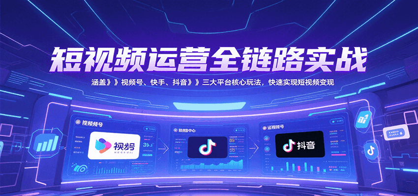 短视频运营全链路实战，涵盖视频号、快手、抖音三大平台核心玩法，快速实现变现！-知识创作