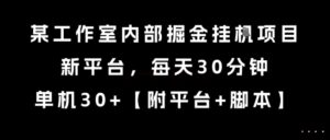 某工作室内部掘金挂G项目，新平台，每天30分钟，单机30+【揭秘】-知识创作