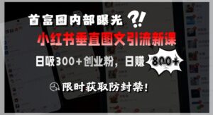 首富圈内部曝光小红书垂直图文引流新课，日吸300+创业粉，日入8张+，限时获取防封禁-知识创作