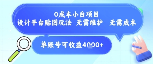 0成本小白项目，设计平台贴图玩法，无需维护，无需成本，单账号单月可产生收益4k+-知识创作