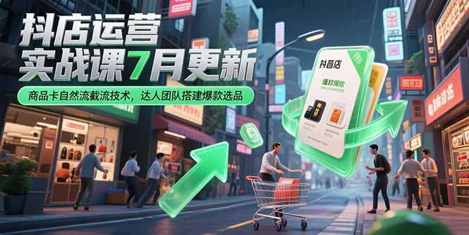 抖店运营实战课7月更新，商品卡自然流截流技术，达人团队搭建爆款选品-知识创作