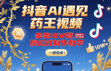 抖音AI遇见药王视频，条条10W赞，快速起千粉万粉号，傻瓜式制作教学-知识创作