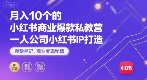 月入10个的小红书商业爆款私教营，一人公司小红书IP打造，爆款笔记，商业变现秘籍-知识创作