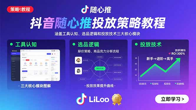 抖音随心推投放策略教程：涵盖工具认知、选品逻辑和投放技术三大核心模块-知识创作