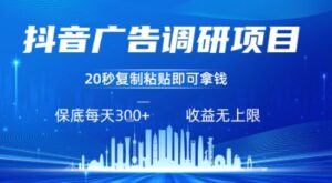 抖音广告调研项目，只需复制粘贴广告即可挣钱，任务不限量，一天稳定3张-知识创作