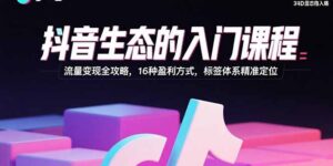 抖音生态的入门课程：流量变现全攻略，16种盈利方式，标签体系精准定位-知识创作