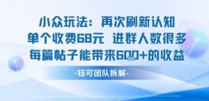 小众玩法再次刷新认知单个收费68米进群人数很多每篇帖子能带来6张的收益-知识创作
