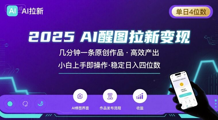 2025最强AI醒图拉新，几分钟一条原创作品，单日收入4位数，小白也能上手操作-知识创作